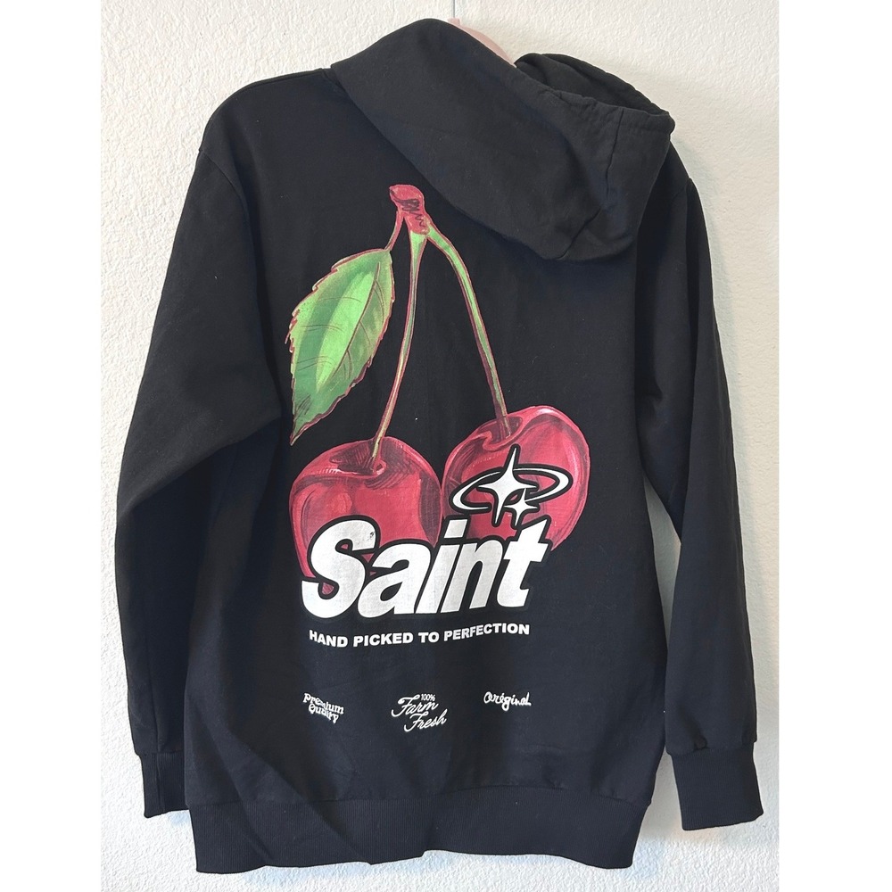 Rebel Vengeance Saint Cherry Hoodie SZ L Black Graphic Sweatshirt Streetwear